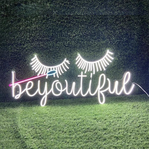 Individuell gestaltete LED-Neonreklame aus Acryl mit Wimpernmotiv für die Wände von Schönheitssalons