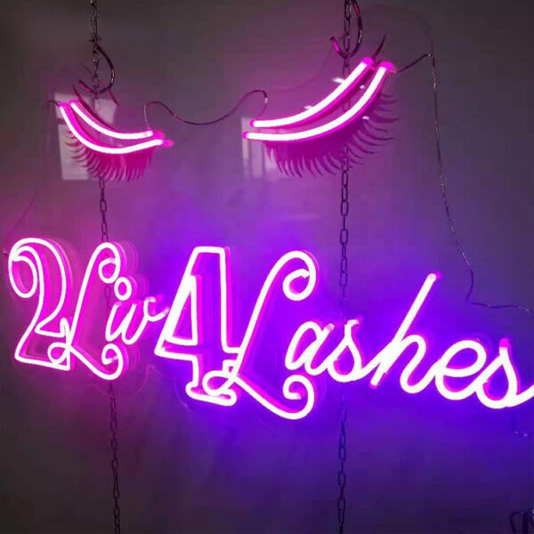 Individuell gestaltete LED-Neonreklame aus Acryl mit Wimpernmotiv für die Wände von Schönheitssalons