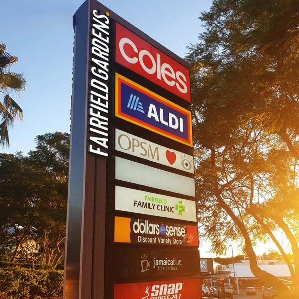 Illuminated Digital Pylon Sign for Automotive Dealership Entrances