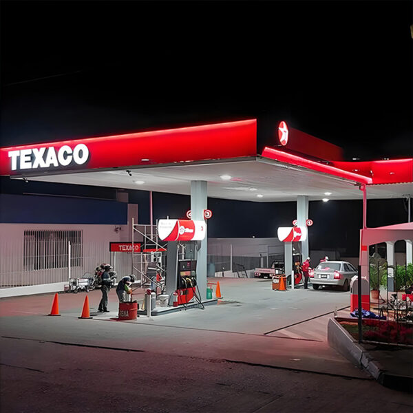 Illuminated Gas Station Canopy Fascia System with LED Logo Panels