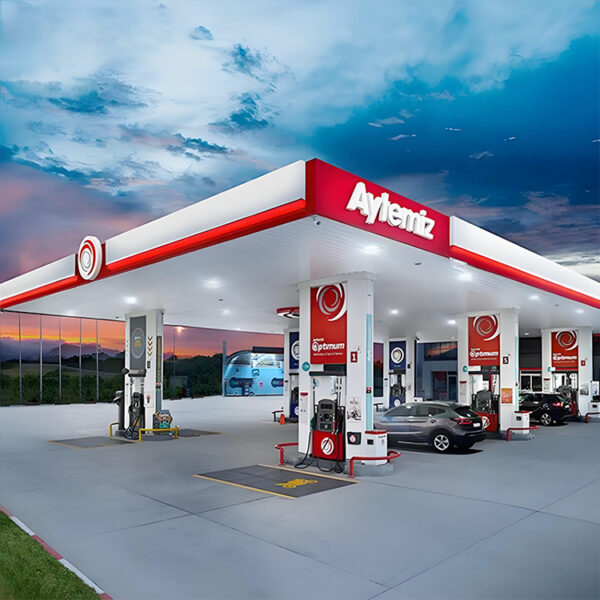 Illuminated Gas Station Canopy Fascia System with LED Logo Panels