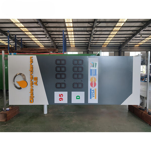 Illuminated Outdoor Gas Station Pylon Sign with Custom Wayfinding Panels