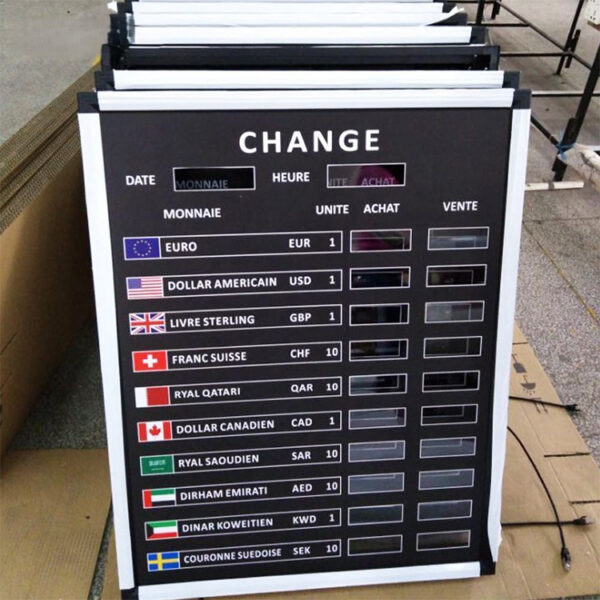 Painel de visualização LED para interiores com informações sobre ouro e taxas de câmbio, com comando à distância