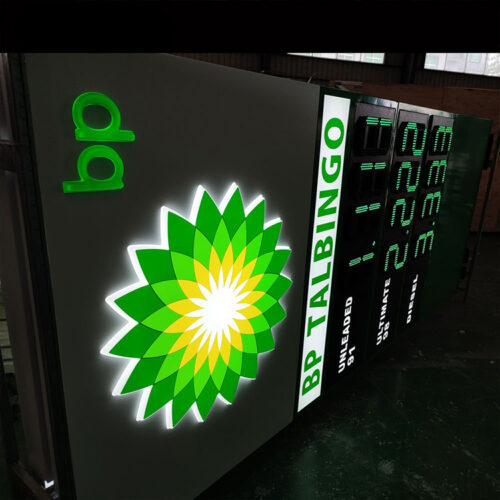 Internally Illuminated Stainless Steel Message Pylon for Roadside Commercial Sites