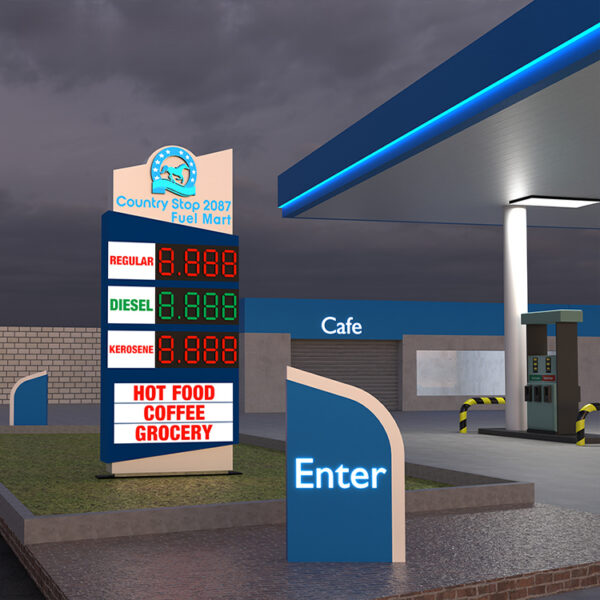 Roadside Gas Price Pylon with High-Brightness LED Numeric Display