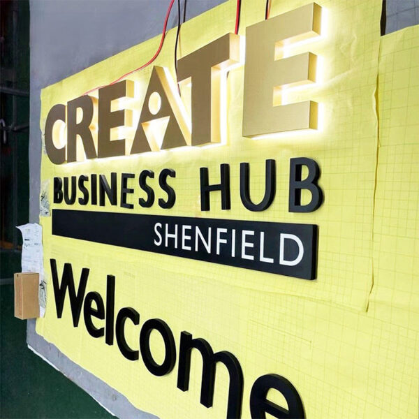 Wall-Mounted Stainless Steel LED Backlit Letters for Commercial Facades