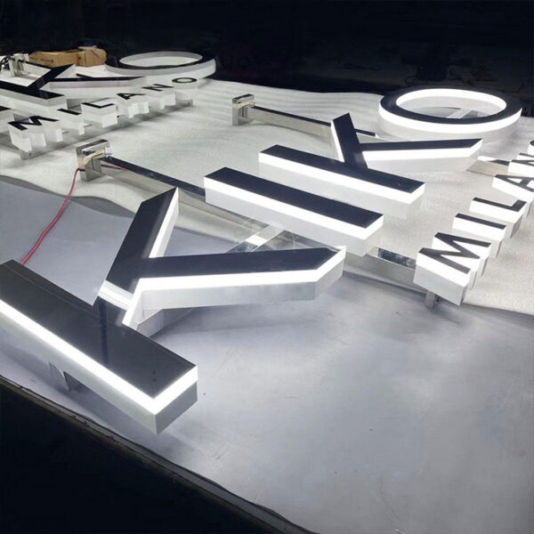 Wall-Mounted Stainless Steel LED Backlit Letters for Commercial Facades