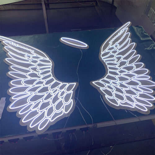 Letreiro de néon LED com asas de anjo em acrílico, para montagem na parede, para cenários de eventos