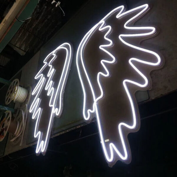 Letreiro de néon LED com asas de anjo em acrílico, para montagem na parede, para cenários de eventos